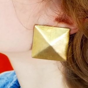 Modernist gold geometric clip on earrings